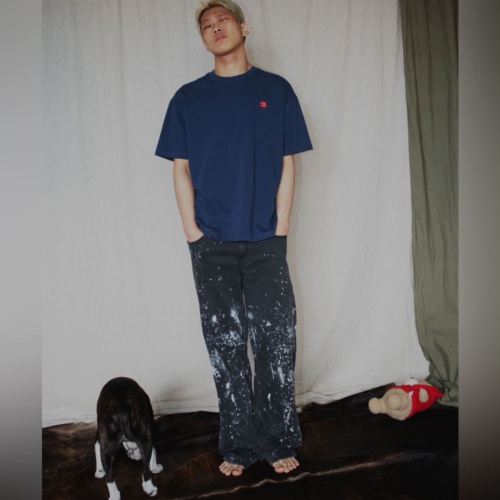 NWOT GROUNDWORK Cloudman -Korean y2k brand navy logo t-shirt 100% cotton size M